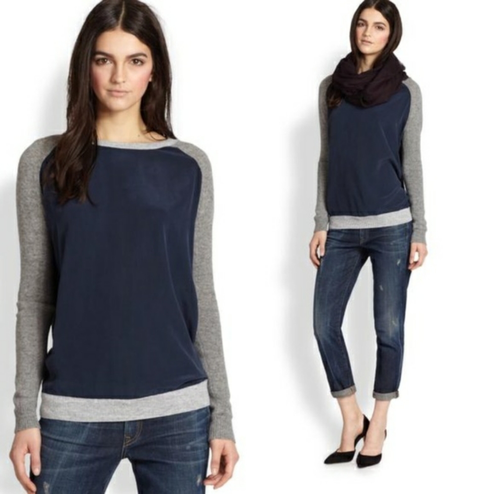 Vince navy grey silk cashmere longsleeve